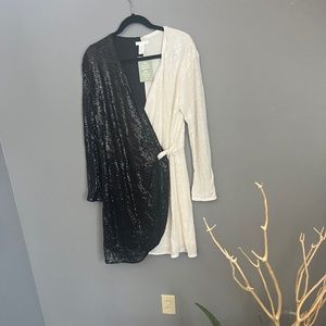 Black and white sequin dress